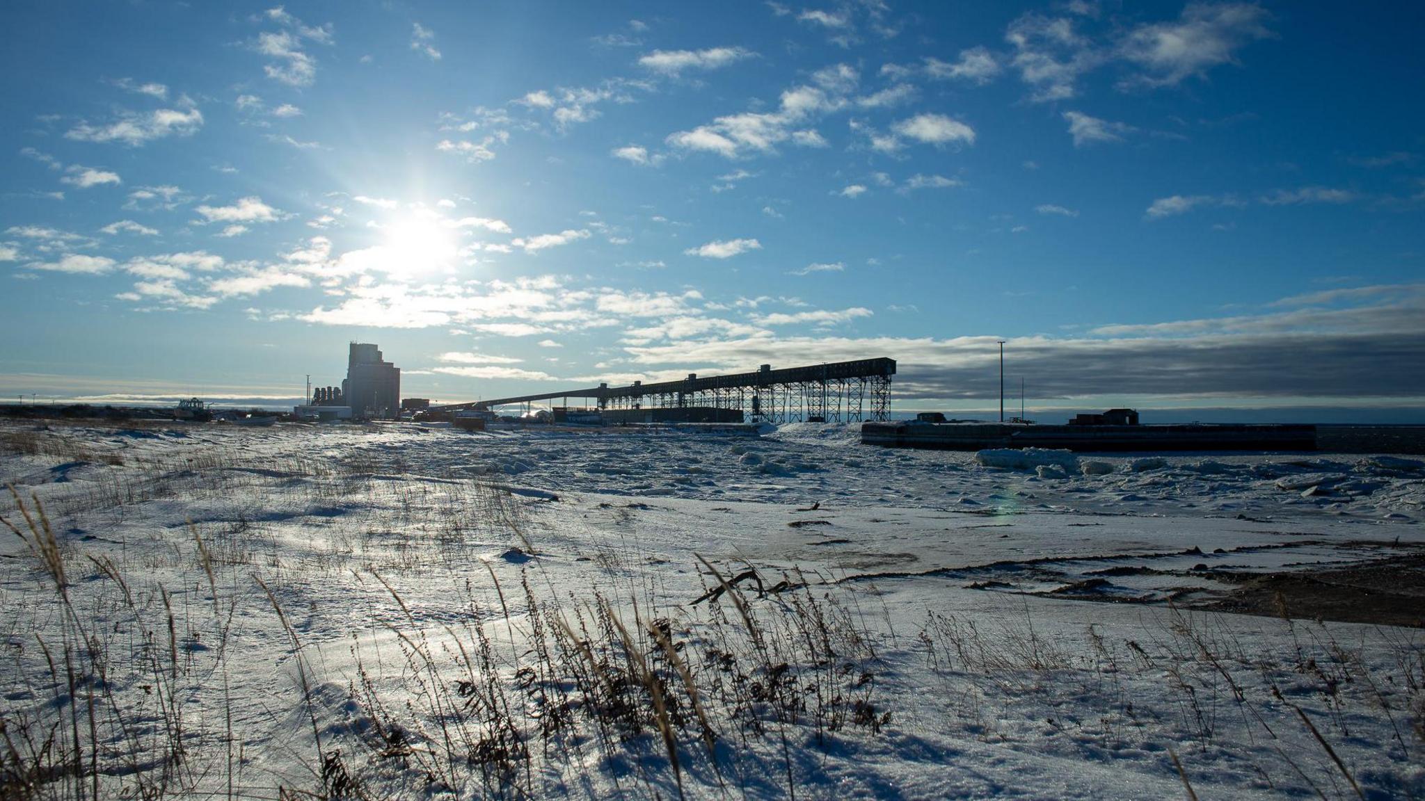 The port in Churchill Manitoba at the start of winter