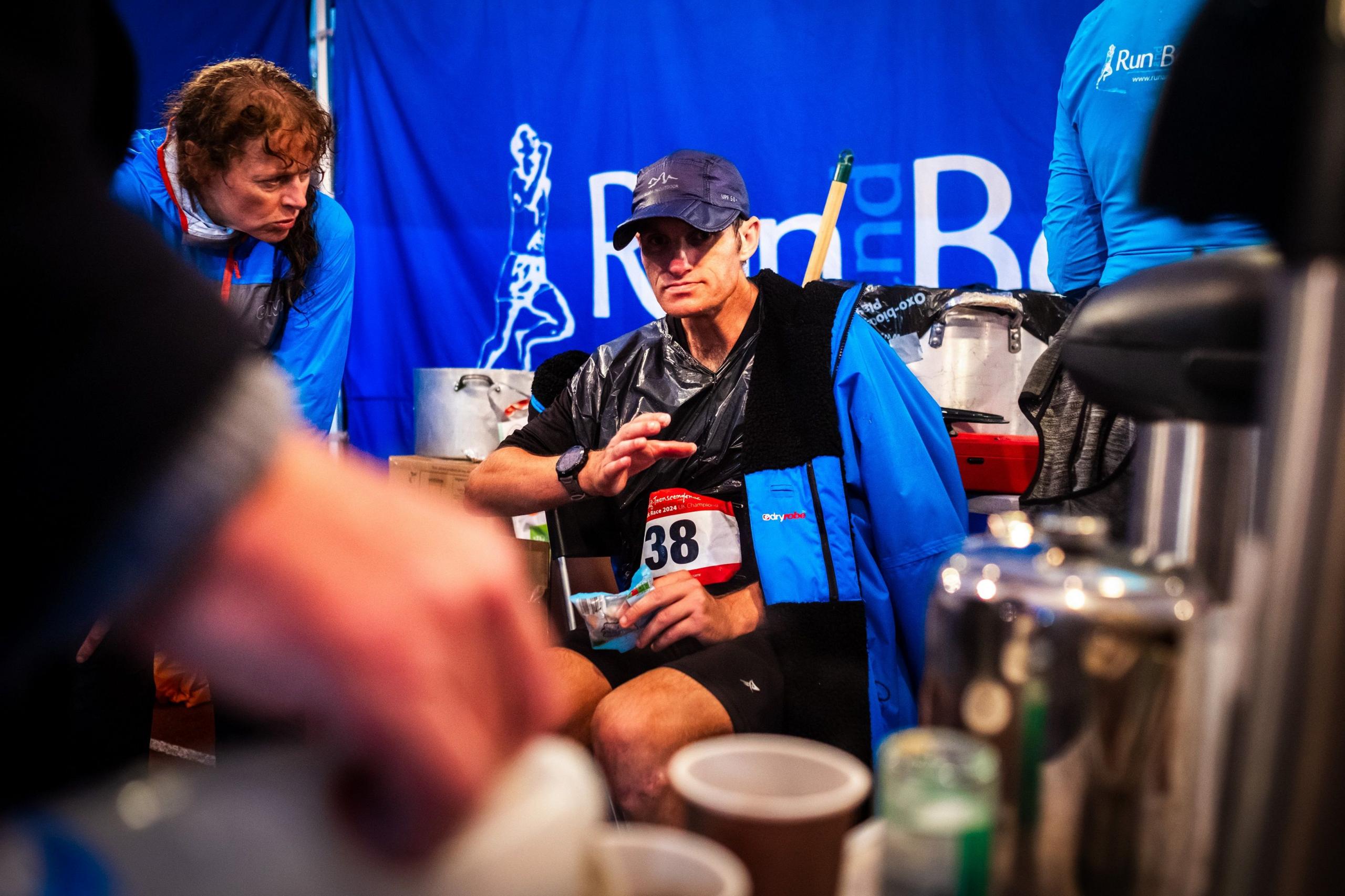 Brian Robb rests under cover during the overnight section of the Sri Chinmoy 24hr Track Race