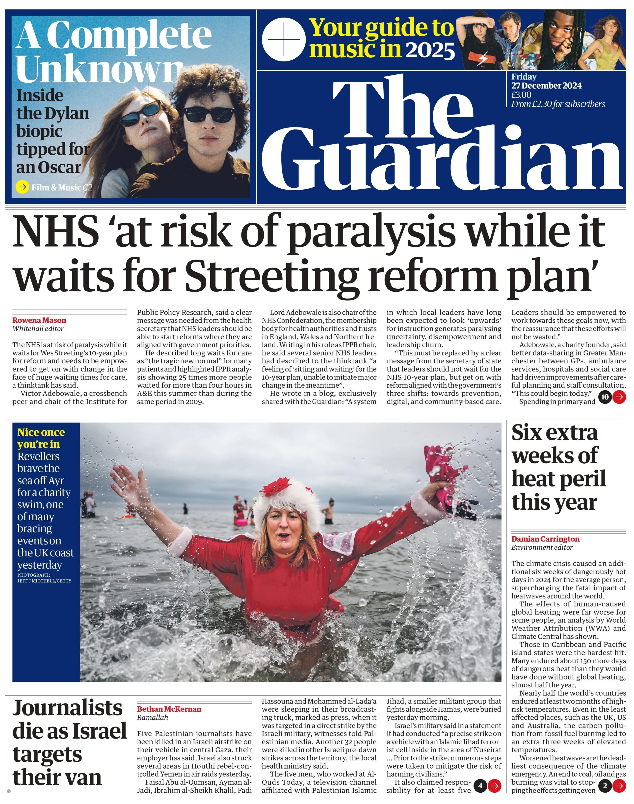 The Guardian: NHS at risk of paralysis while waiting for Wes Streeting’s reforms, says thinktank