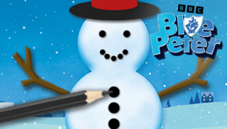 A snowman next to the Blue Peter logo