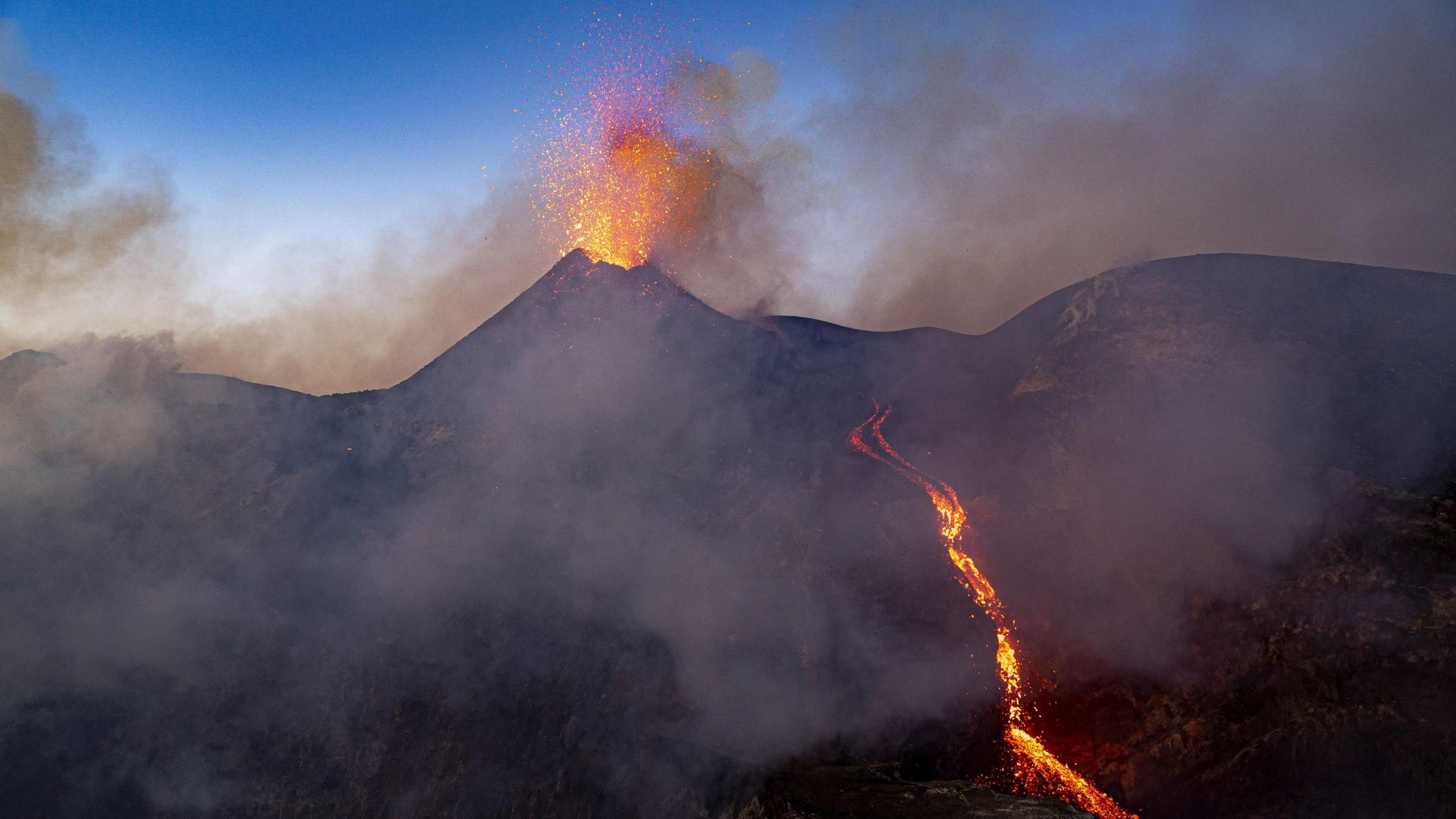 lava and eruption from mount Etna