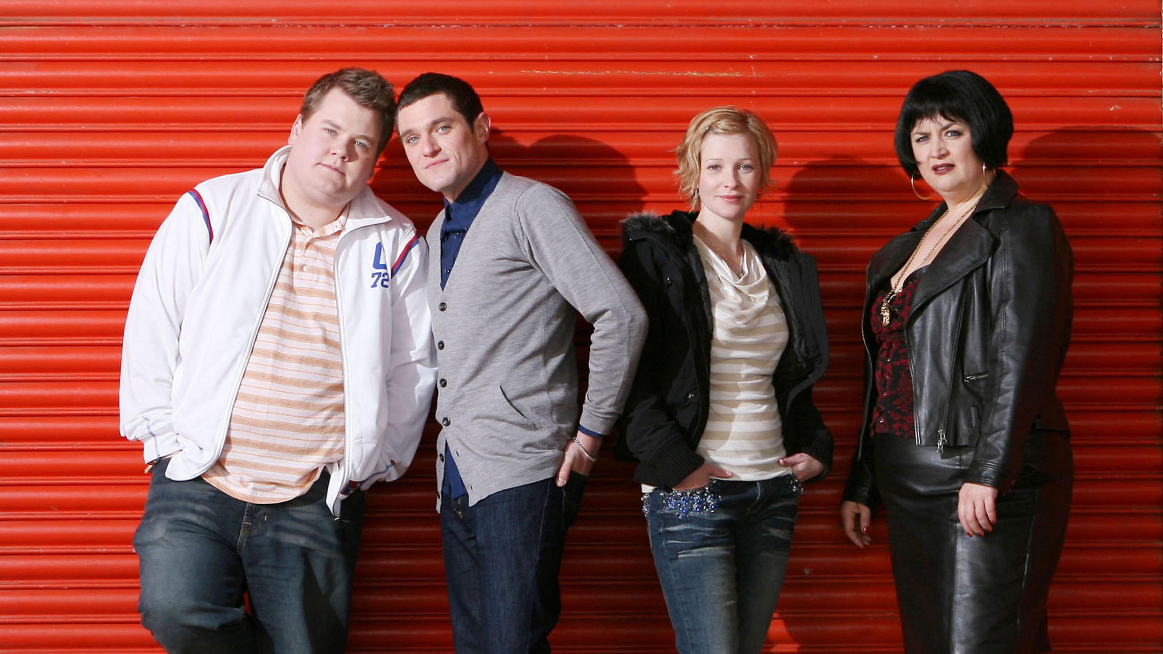 James Corden, Mathew Horne, Joanna Page, and Ruth Jones appear as Smithy, Gavin, Stacey, and Nessa.