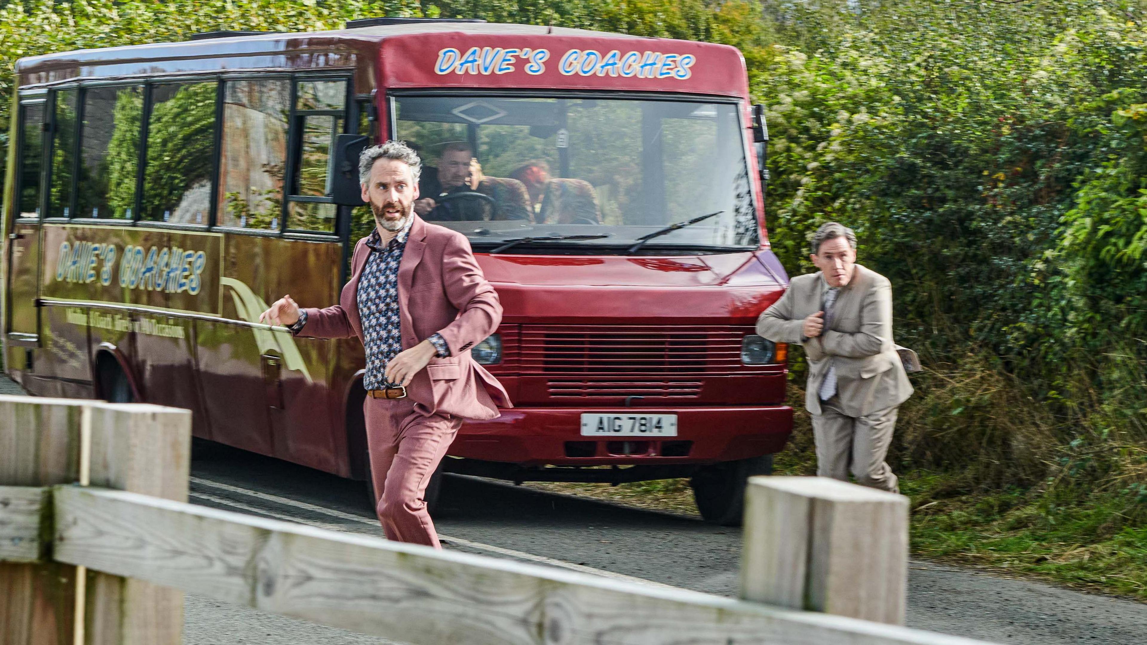 Robert Wilfort and Rob Brydon on the set of Gavin & Stacey