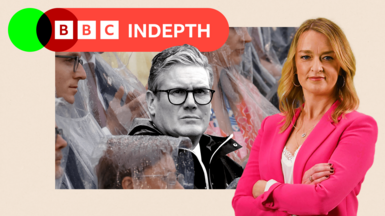 Montage image of UK Prime Minister, Keir Starmer during the Olympic opening ceremony in France and BBC presenter, Laura Kussenburg, edited on the side