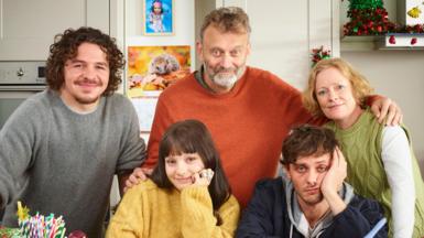 Right to left, Daniel Roche, Ramona Marquez, Hugh Dennis, Tyger Drew-Honey and Claire Skinner