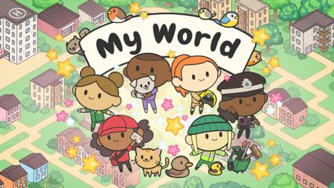 My World new Reception game image with cute characters and animals on a pastel coloured town map.