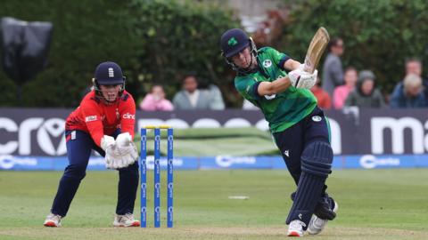 Ireland batter Orla Prendergast hitting a shot