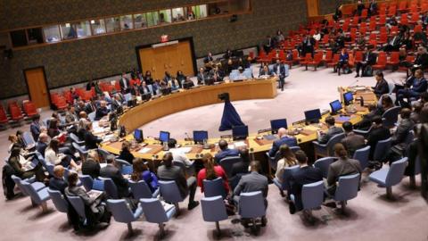 Members of the United Nations Security Council listen as Ambassador Majed Bamya, Deputy Permanent Observer of the State of Palestine to the UN, speaks meeting on the situation in the Middle East, including the Palestinian question at the UN headquarters on November 20, 2024 in New York City. 