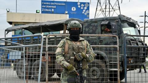 Soldier stands outside Regional 8 prison complex