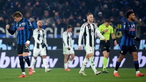 Mateo Retegui celebrates scoring for Atalanta against Juventus