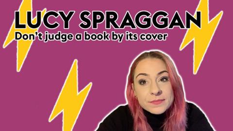 Musician Lucy Spraggan on purple background with text saying her name and Don't judge a book by it's cover