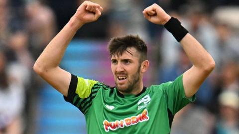 Craig Overton celebrates taking a wicket for Southern Brave