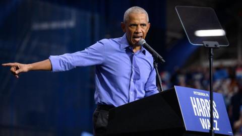 Former US President Barack Obama speaks at a campaign rally at the University of Pittsburgh, Pennsylvania. Photo: 10 October 2024