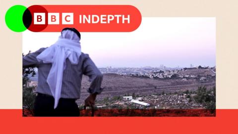 Olayan Olayan, who was born in the village of Battir in 1941, overlooks a valley in which a new Israeli settlers outpost is built