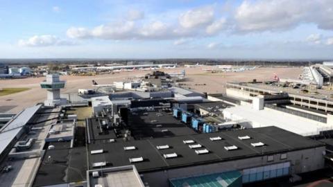 View of the rooftop of a terminal building at Manchester airport 