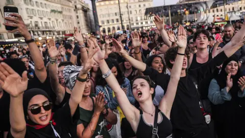 Crowds celebrate in Marseille, southern France