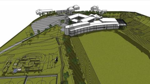 Artists impression and birds-eye view of what the new complex might look like