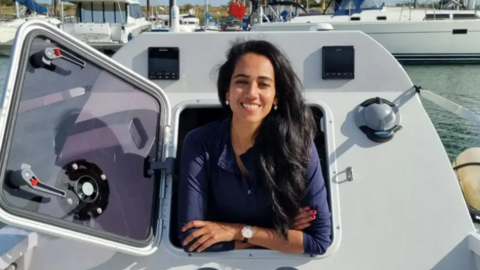 Ananya Prasad, 34, on her specially built ocean rowing boat