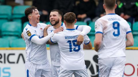 Clayton Green  of Penybont celebrates