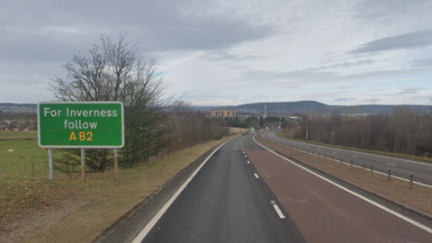 A google image of A9 with a road sign giving directions to Inverness