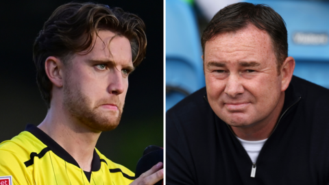 Burton Albion captain Elliot Watt and Morecambe manager Derek Adams