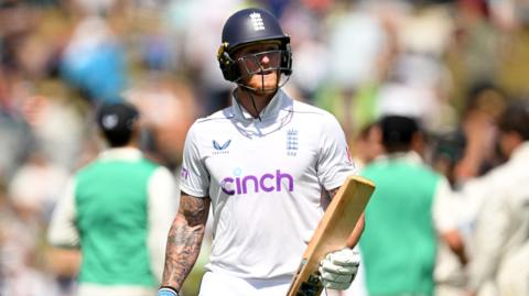 England captain Ben Stokes walks off after being dismissed