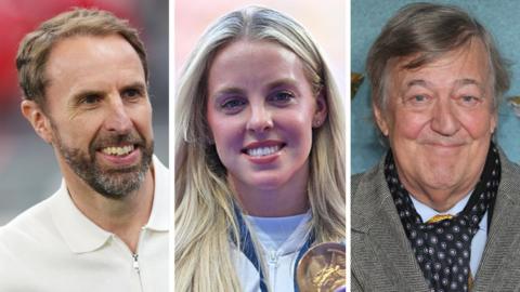 Composite of Gareth Southgate, Keely Hodgkinson and Stephen Fry