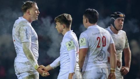 Ulster players dejected at full-time against Leicester