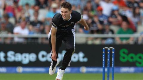 Scott Currie of Manchester Originals bowls during The Hundred match against Oval Invincibles at Emirates Old Trafford