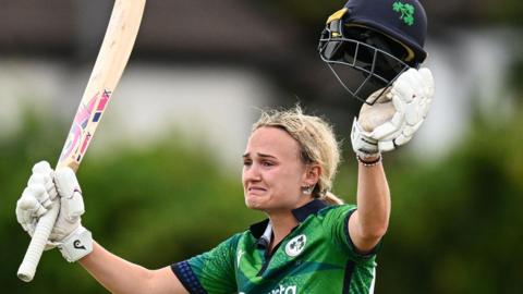 Gaby Lewis celebrates her second T20 century for Ireland