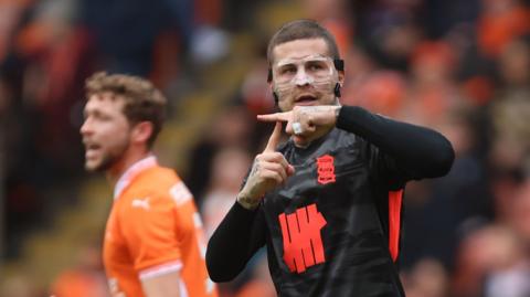 Lyndon Dykes celebrates scoring for Birmingham at Blackpool