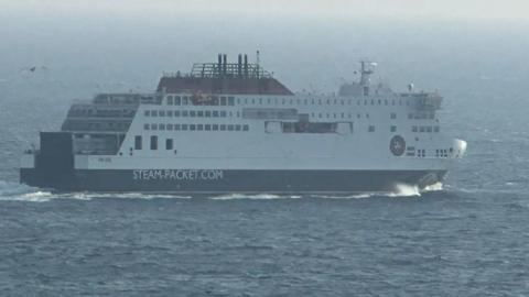 The Manxman ferry, which can accommodate up to 1,000 passengers and crew, is pictured on a foggy day and in rough sea conditions.