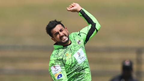 Lahore Qalandars spinner Tabraiz Shamsi celebrates taking a wicket