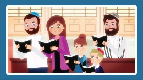 An illustration of a family celebrating Yom Kippur.