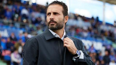 Valencia boss Ruben Baraja looks on prior to a La Liga match