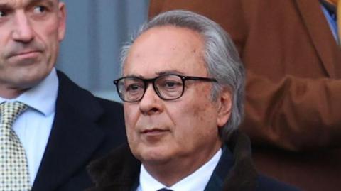 Farhad Moshiri at one of his final appearances watching Everton, Frank Lampard's final game as manager at West Ham in January 2023