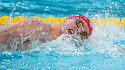 Duncan Scott taking a breath during his swim