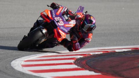 Jorge Martin competes at the season-ending MotoGP race in Barcelona