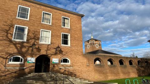 The steps to the main entrance of County Hall on Topsham Road