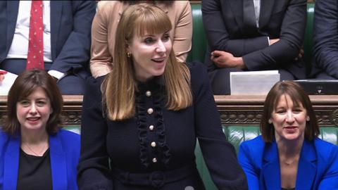 Angela Rayner at the dispatch box in the Commons at PMQs