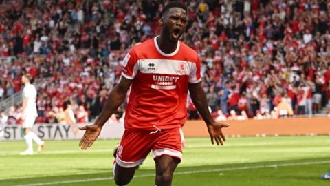 Middlesbrough forward Emmanuel Latte Lath celebrating scoring 