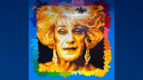 A colourful Lego mosaic of north-west drag queen Foo Foo Lamar