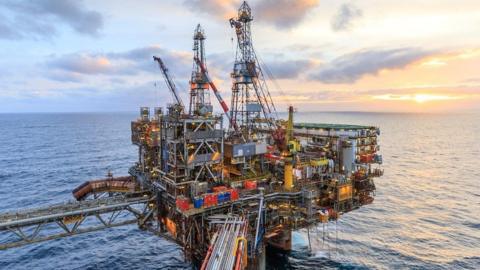 Beryl Alpha offshore platform in North Sea, under a cloudy but bright sky