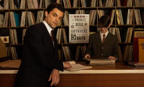 Still from Midas Man showing Brian Epstein - played by Jacob Fortune-Lloyd, in his family record store