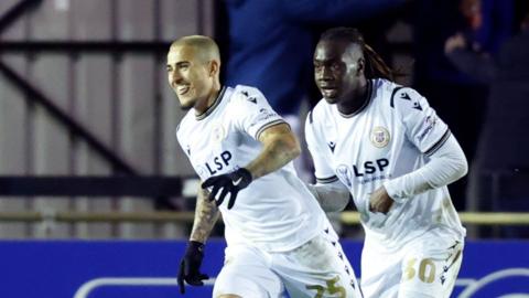 Danny Imray celebrates scoring Bromley's winner at Solihull Moors