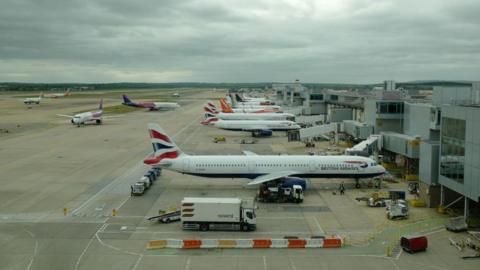 Aircraft on the tarmac at London's Gatwick Airport