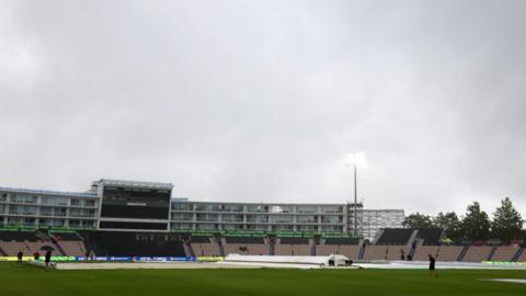 The Utilita Bowl in the rain with the covers on