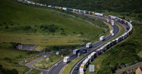 Lorries queueing at the Port of Dover