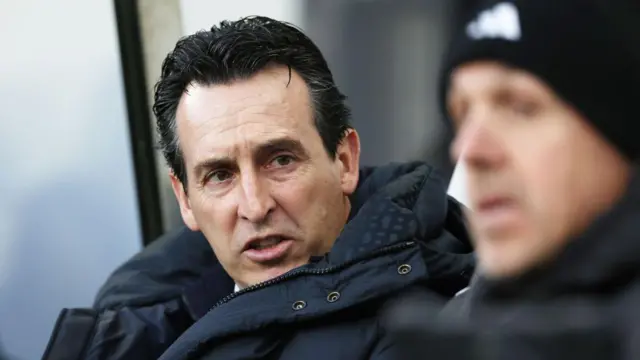 Unai Emery, Manager of Aston Villa, looks on 