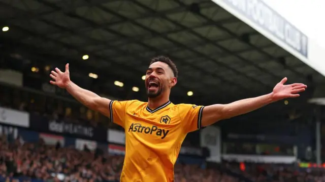 Matheus Cunha of Wolverhampton Wanderers celebrates scoring the second goal during the Emirates FA Cup Fourth Round match between West Bromwich Albion and Wolverhampton Wanderers at The Hawthorns on January 28, 2024